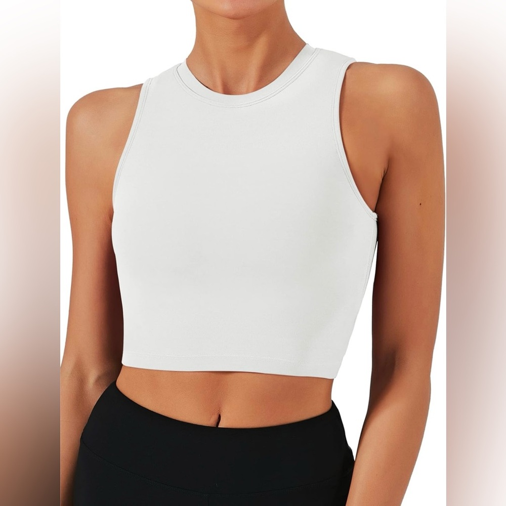 Natural Feelings Sports Bras for Women,Sleeveless Fitness Crop Tops, White - NWT